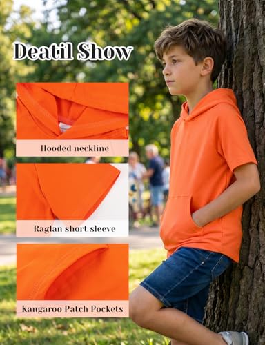 Image of Spring&Gege Boys Light Weight Short Sleeve Hoodie Casual Solid Pullover Hooded T-shirt with Pocket