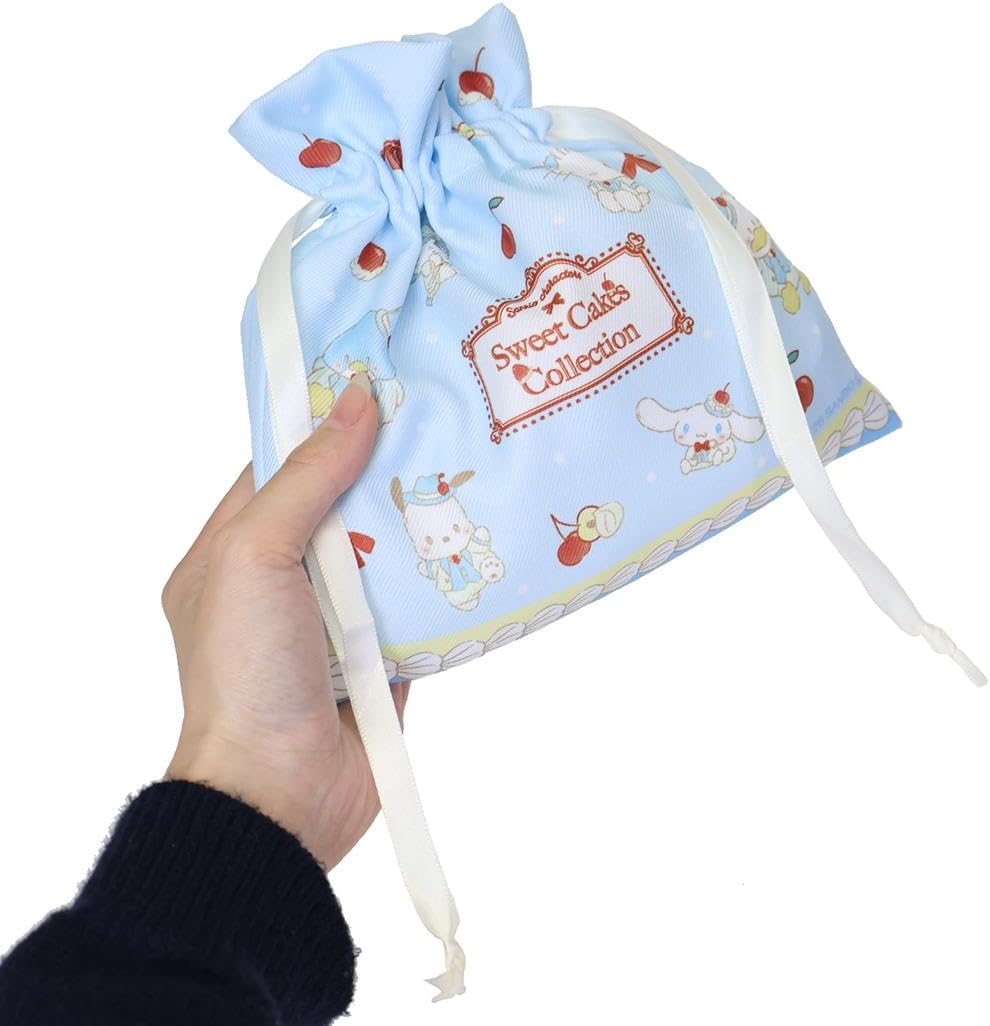 Sanrio Characters Drawstring Bag Ribbon Flat Drawstring Bag / Sky Blue Cherry Cake Sanrio