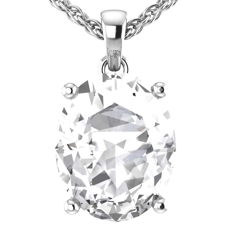 Belinda Jewelz Womens 14k White Gold Oval Shape Cut Gemstone Rhodium Plated Sparkling Prong Real Sterling Silver Fine Jewelry Classic Chain Hanging Pendant Necklace, 3.1 Ct White Topaz, 18 inch