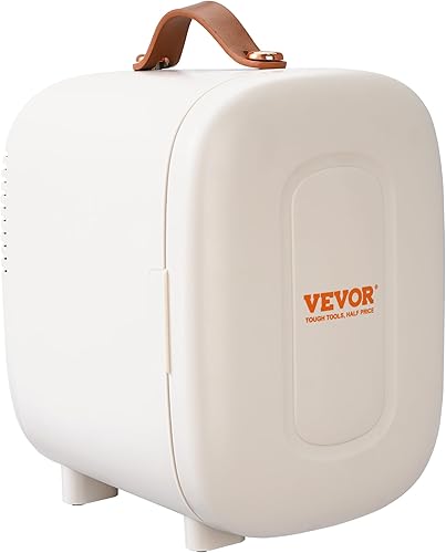 VEVOR Mini Skin Care Fridge, 4 L6 Can Cute Makeup Fridge for Cosmetics Beverage Fruit Milk, ACDC Cooler & Warmer, Mute Tiny Refrigerator for Bedroom