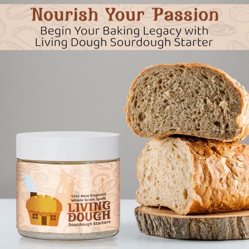Image of Living Dough - 135+ Year Old New England Whole Grain Spelt Sourdough Starter Culture - Active & Live Organic Sourdough Starter for Baking - For Artisan Bread, Pizza Dough, Waffles & More