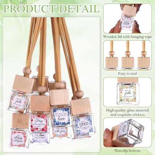 Image of 50 Pack Christian Thank You Gift Bulk for Mother Hanging Car Air Freshener Diffuser Empty Essential Oil Glass Car Bottle Employee Team Appreciation Gift for Christian Sunday School(Square)