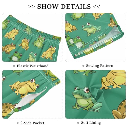 Cartoon Frogs Sleep Shorts Summer Pajama Shorts Elastic Waist Sleep Bottoms with Pockets 6-14 Years3