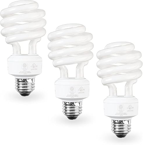 SLEEKLIGHTING Bombilla CFL de 23 vatios con base de tornillo estándar E26, paquete de 3 unidades de 2700 Kelvin para un blanco cálido y 1600 lúmenes