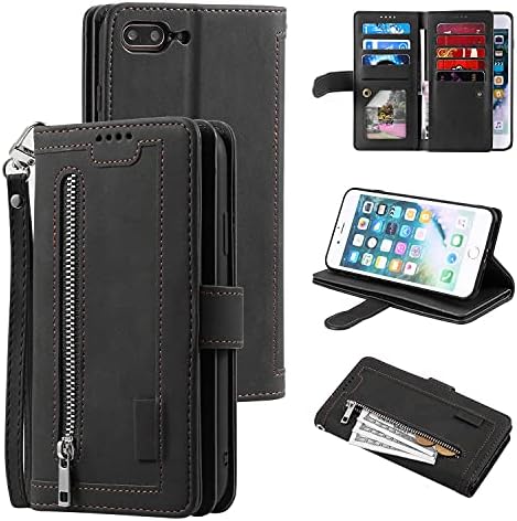 UEEBAI Wallet Case for iPhone SE 2022 5G/iPhone 7/iPhone 8/iPhone SE 2020, 9 Card Holder Slots Zipper Pocket Handbag Case PU Leather Magnetic Kickstand Wrist Strap Flip Case for SE3/SE2-Rose Gold