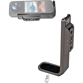 Horizontal Bracket for Insta360 X4 Action Camera Aluminum Alloy L Mount 90 Degree Cross Support with 6.35mm Screw Hole and Foldable Two Prong Interface Adapter