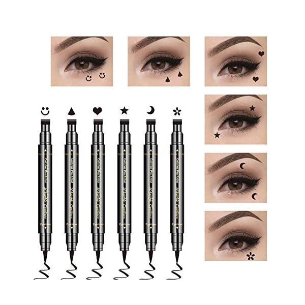 Ownest 6 Pcs Liquid Eyeliner Set,Double-Side Waterproof Smudge-proof Eyeliner Stamp Pen Eyeliner Tattoo Tool Makeup-Smiley, Triangle,Heart,Star,Moon,Flower