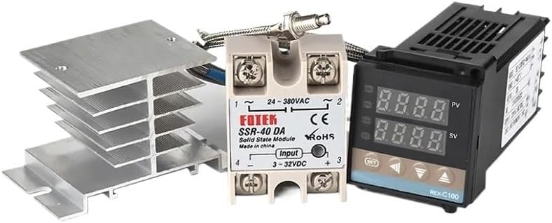 REX-C100 Digital PID Temperature Controller Thermostat + SSR 40DA/Relay Output + K Thermocouple 1m Probe +Heat Sink(Set 2)