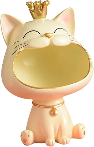 Fenteer Figura de resina de gato de la suerte, estatua de animales, cuenco de escultura, figura de gatito, boca grande, plato de gatito, caja de
