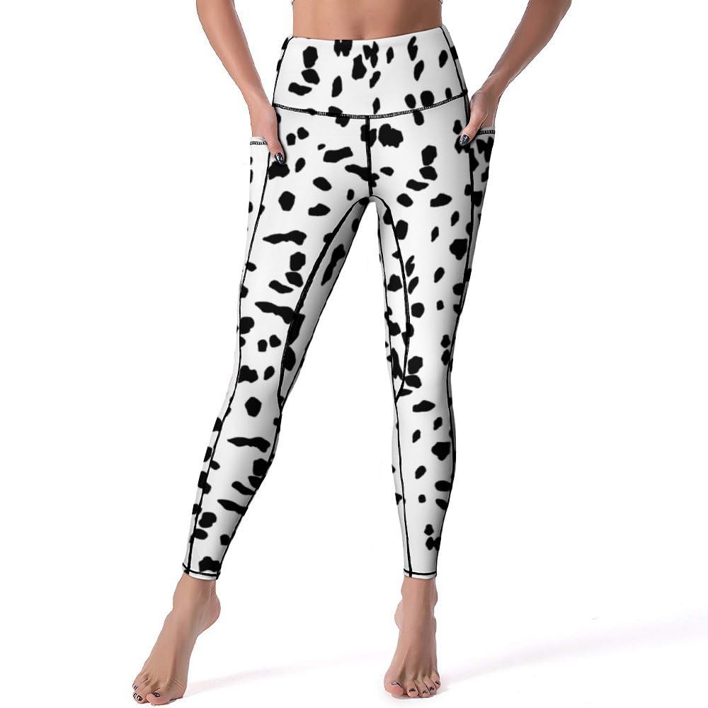 Ykklima Women High Waisted Leggings Dalmatian Dog Print Yoga Pants Tummy Control for Workout Running Cycling Sports