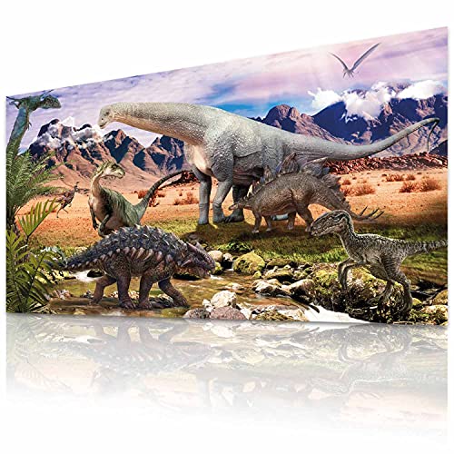 GOODS+GADGETS Poster enfant dinosaure Dino XXL Chambre d'enfant Dino World Art Mural Aventure Déco pour enfants 90 x 45 cm (Paysage de steppe à dinosaures)