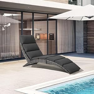   JOIVI-Patio-Chaise-Lounge-Outdoor-Lounge-Chair-PE-Rattan-Folding-Chaise-Lounger-with-Removable-Dark-Gray-Cushion-Suitable-for-Poolside-Garden-Balcony