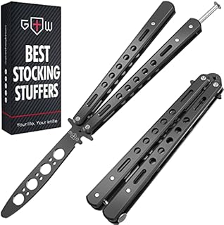 Grand Way Butterfly Trainer - Balisong Trainer - Practice Butterfly - Balisong Butterfly Knives NOT Real NOT Sharp Blade - Black Dull Trick Butterfly - Butter Fly Training CSGO K10-B