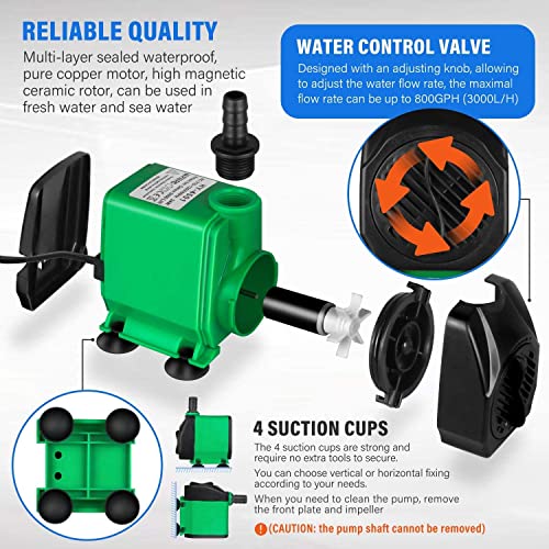 Image of Simple Deluxe 800 GPH Submersible Water Pump with Adjustable Intake, 24W durable fountain water pump for Fish Tank, Hydroponics, Fountains, Ponds, Aquariums