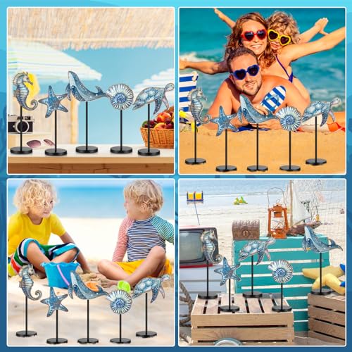 Image of Yousoontic 5 Pcs Summer Wooden Tabletop Decor Freestanding Wood Table Sign Summer Decorations for Home Rustic Tabletop Centerpiece Standing Block Decorations for Farmhouse Office (Ocean Animals)