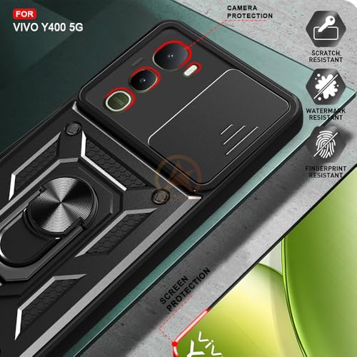 Image of Armor Bumper Back Cover Case for Vivo Y400 5G Rotating Camera Cover, Ring Holder & Kickstand | Heavy Duty & 360 Degree Protection Vivo Y400 5G Back Cover (Black)