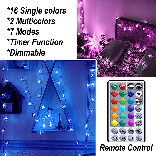 Solhice 20Ft Color Changing Star String Lights Battery Operated 40 Leds, Twinkle Lights For Kids Room, Waterproof Outdoor Indoor Hanging String Lights With Remote For Bedroom Decor #TOP3
