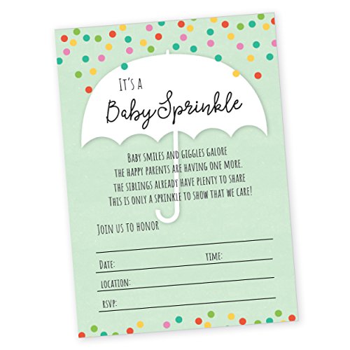 Adelagnes Birsppy AealifesBaby Sprinkle/Baby Shower Invitation, Set of 20 Fill in The Blank Invitations - Invites for Boy Girl Shower, Siblings, Second Kid