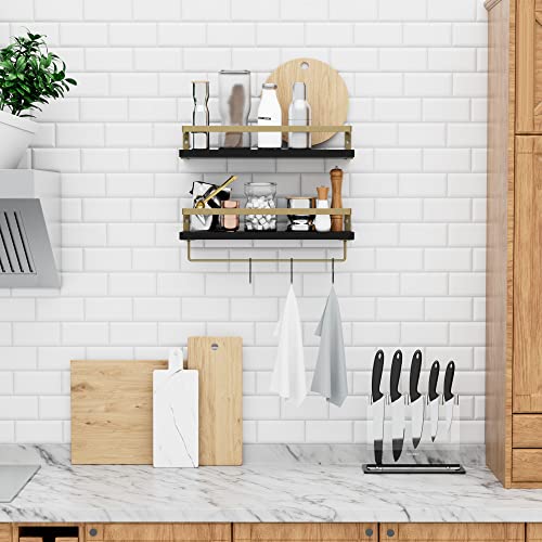 Mzf Home Decor Floating Shelves, Wall Shelves With Towel Bar/Hooks, Bathroom Wall Decor, Floating Shelves Wood For Bathroom/Living Room/Kitchen/Bedroom,(Gold-Black) Floating Bathroom Shelves #TOP3