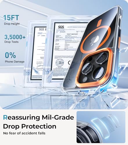 Maledan Magnetic for iPhone 16 Pro Case Clear Orange - Aluminum Camera Frame 16 Pro Phone Case Fit for MagSafe, Slim Transparent Shockproof Bumper Cover for Apple iPhone 16 Pro Cases Accessories — view 5