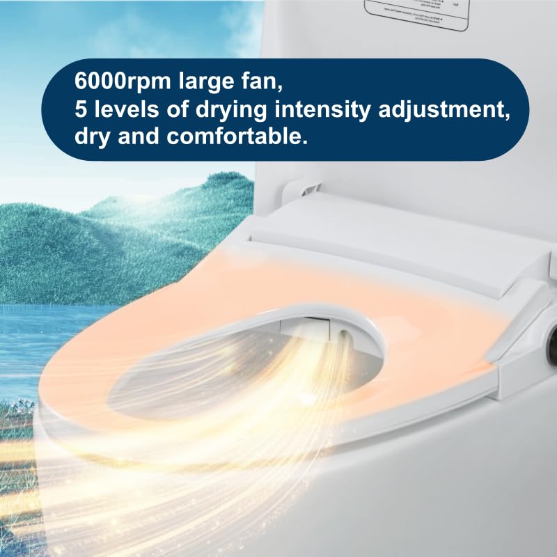 Image of Simenr Smart Bidet Toilet Seat Elongated Cover Electric Slow Close Quiet Instant Warm Water Heated Self-Cleaning Nozzle Powerful Dryer Remote Anti-yellowing PP Materials
