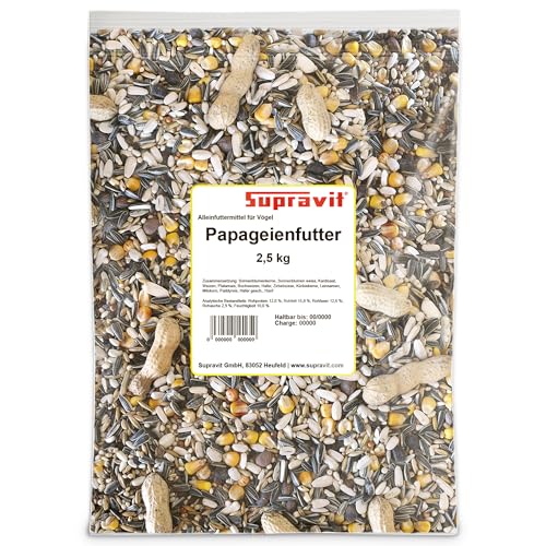 Supravit Papageienfutter 2,5kg – Premium Futtermischung für Papageien Aller Arten | Saaten- & Körnermischung | hochwertiges Vogel-Futter aus Deutschland