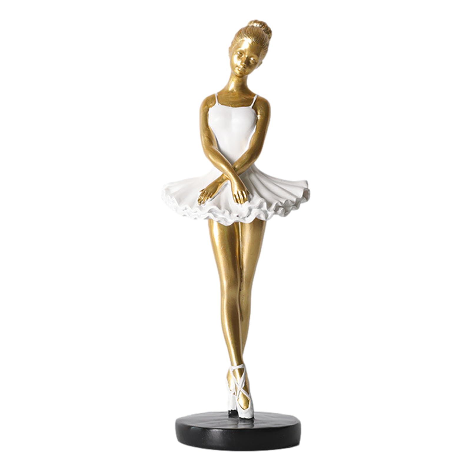 KSIEE 10.8 inch Ballerina Girl Figurines Ballet Dancer Statue Art Sculpture Figure Resin Home Decoration Desk Ornament, Statuette for Your Desk/Dinning/BookshelfTable (Gold, A)