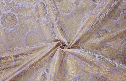 Brocart de soie lilas doré BRO805 tissu jacquard métallisé de 111cm