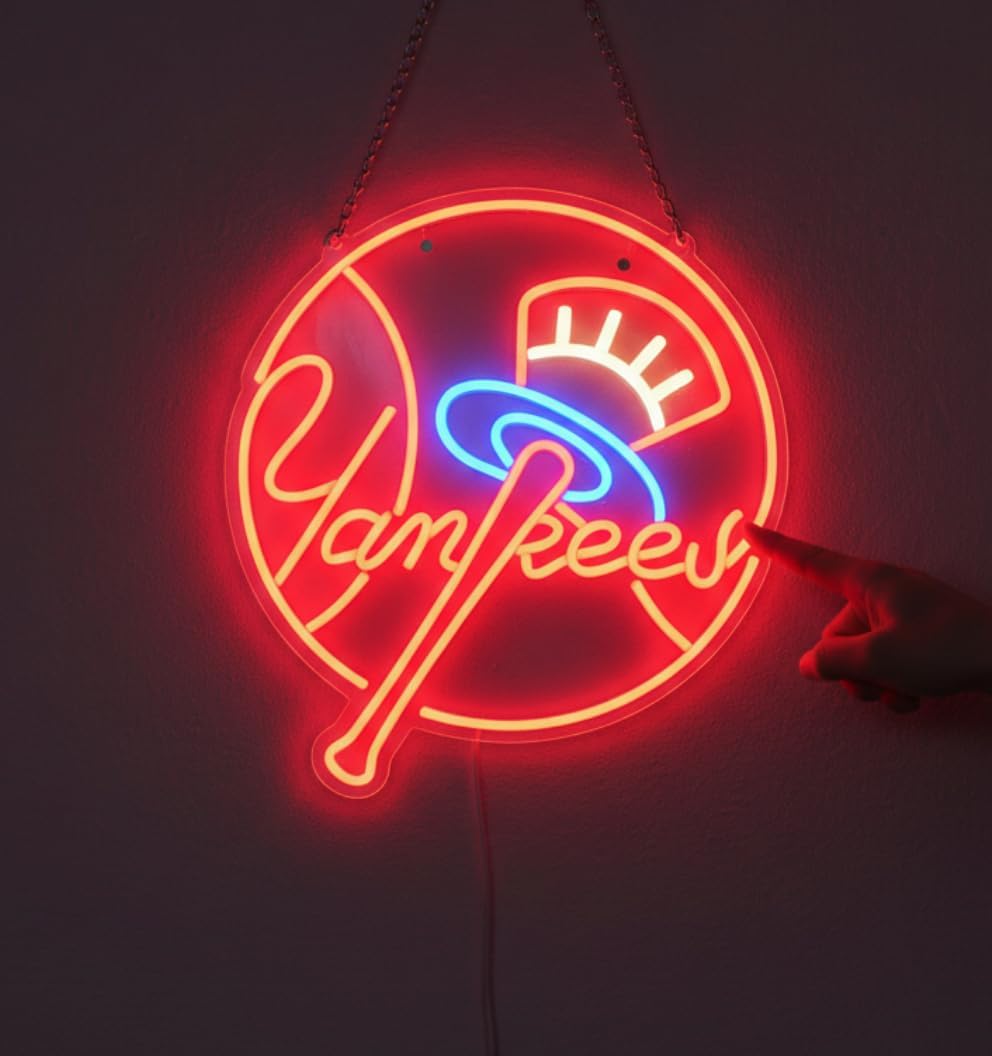 Yankee Baseball LED Neon Sign Wall Decor – Sports Team LED Light for Bedroom, Man Cave, Game Room – Birthday, Christmas gift - USB/5V Powered, LED – Great Gift for Baseball Fan (13x15 in)
