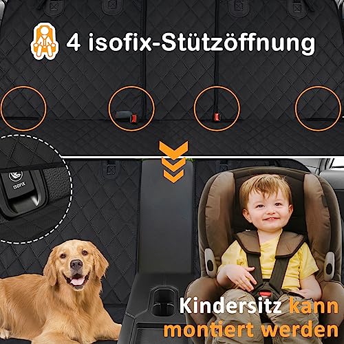 Angooni Auto Hundedecke Rücksitz - Hundedecke Auto Rückbank mit Isofix für Kindersitz (135×120cm) - Wasserdicht, Rutsch, Kratzfeste Hundeschutz Auto Rückbank - Rückbank Hundeschutz Universelle