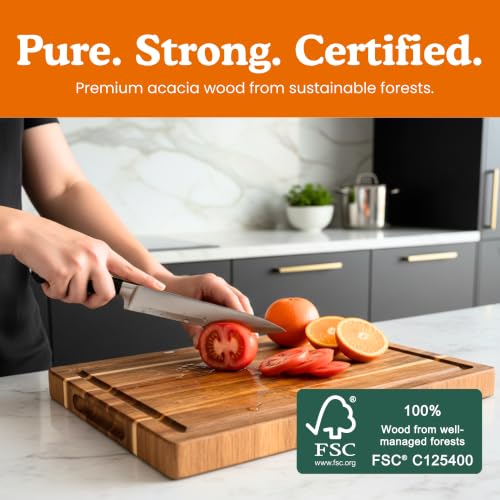 Image of Non-Toxic Acacia Wood Cutting Board, Mineral Oil & Plastic Free, 16x11 in