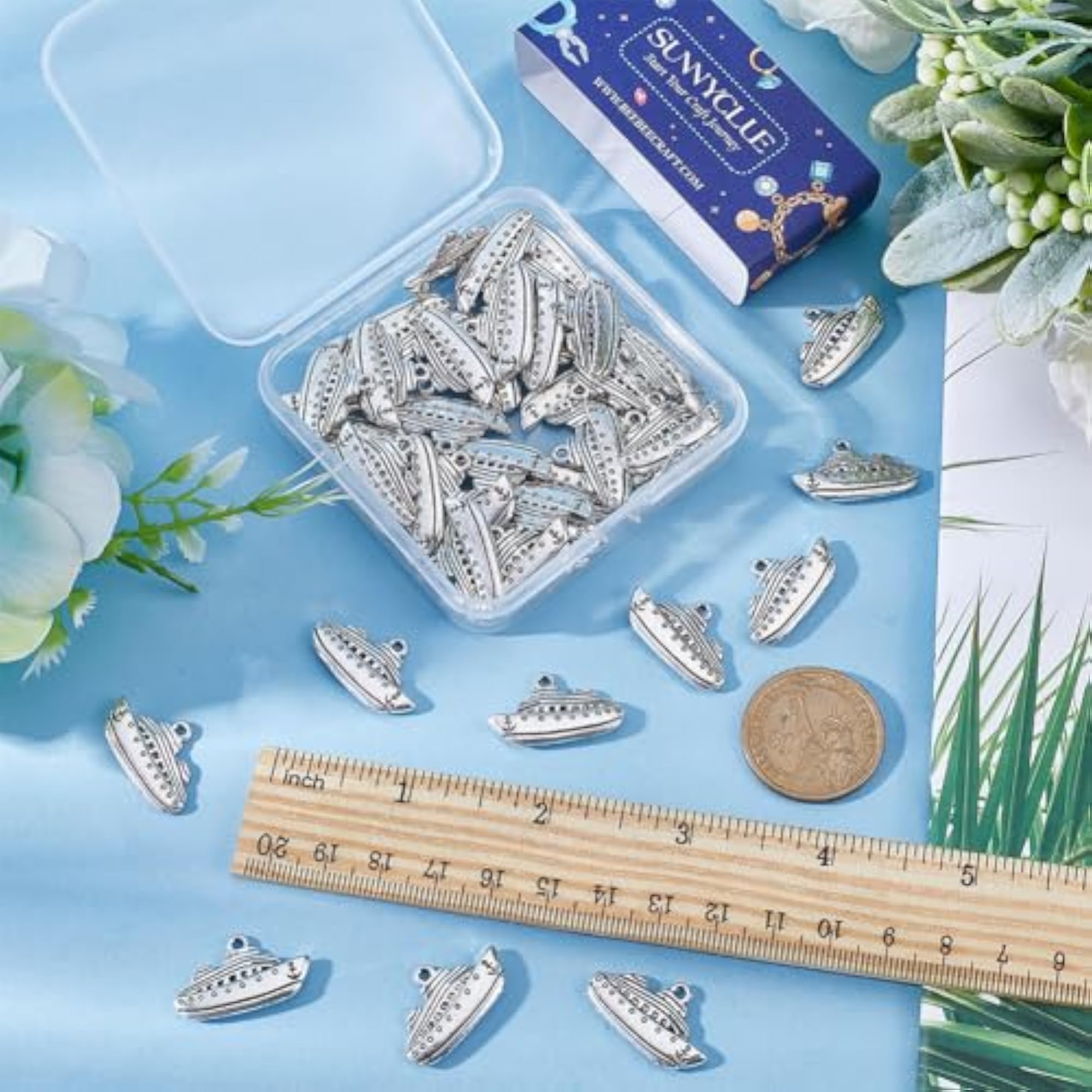 50 Pcs Antique Silver Boat Charms for DIY Jewellery Making
