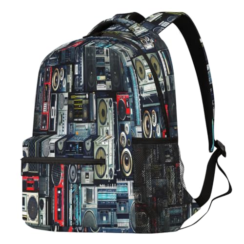Sac à dos Vintage Radio Boombox grand format pour ordinateur et voyage scolaire