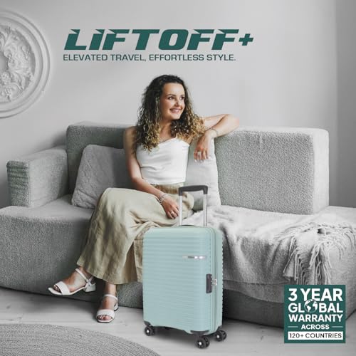 Image of American Tourister Liftoff+ | Small Size Cabin Trolley Bag (55 cm) for Travel | 360 8 Wheel Travel Luggage | Hard Case Polypropylene (PP) Suitcase | Mounted TSA Lock | Seafoam Blue