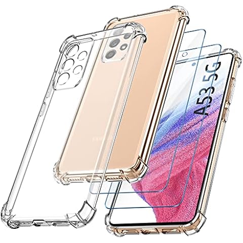 YisrLery Case Compatible with Samsung Galaxy A53 5G Case shockproof and 2 Tempered Glass Screen Protector, Samsung A53 Cover with Camera Protection, Slim Soft TPU Anti-Scratch Silicone Clear Cover Cover