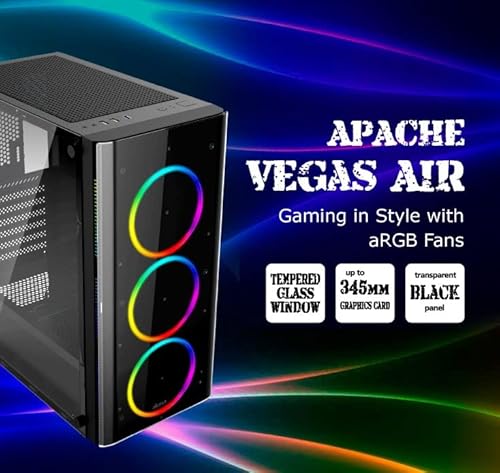 Akasa Apache Vegas Air | Gabinete Gamer | Com três ventiladores aRGB inclusos | Lateral de Vidro Tem