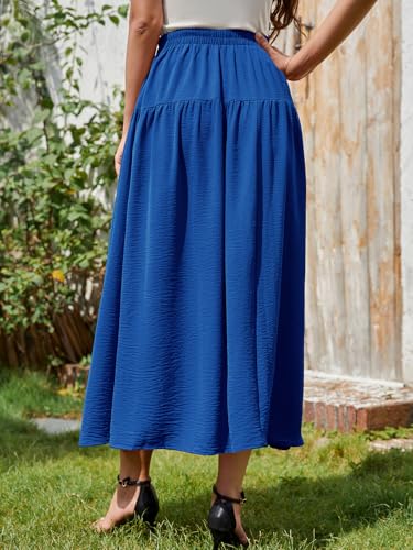 EeYu Tiered Maxi Skirt for Women Summer Elastic Waist A-line Beach Casual Flowy Swing Pleated Long Skirts with Pockets2