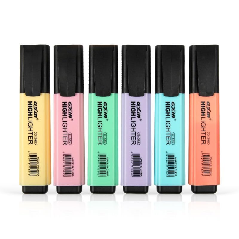 INOG GXIN Pastel Highlighter Pen | Aesthetic Highlighter Marker | Quick Dry | No Bleed (Set of 6, Yellow, Green, Pink, Purple, Orange, Blue) G-342