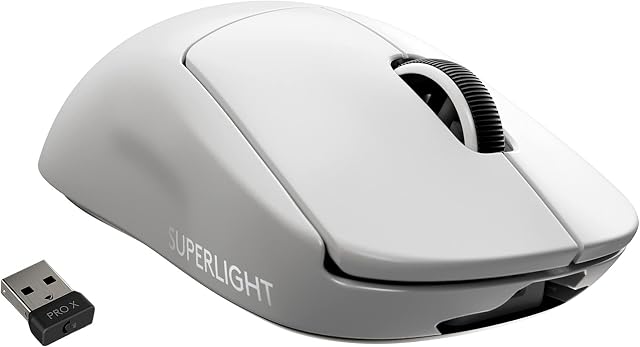 Logitech G PRO X SUPERLIGHT bezprzewodowa mysz gamingowa z czujnikiem HERO 25K, bardzo lekka 63 g, 5 programowalnych przycisków, czas pracy baterii 70 godzin, Zero Additive PTFE Feet, PC/Mac - biała