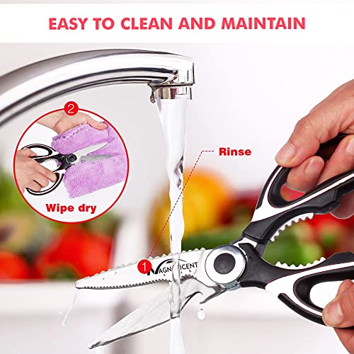 Image of Kitchen Scissors, Heavy Duty Shears with Safety Cover, Soft Grip, for Meat, Poultry, Herbs Cutting, Bottle and Jar Opener (White)