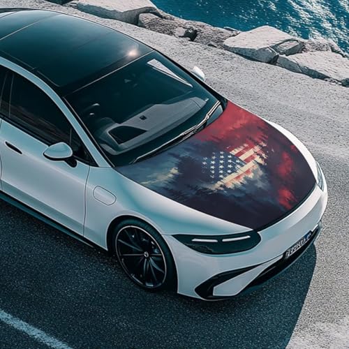 Image of American Flag Car Hood Cover Protector Waterproof Sunproof Car Hood Flag 4th of July Patriotic Decorations Auto Accessories for SUV Sedans Trucks Pickup