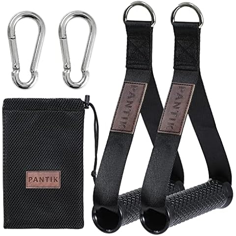 PANTIK Upgraded Exercise Handles Heavy Duty Cable Machine Attachments D Handle Resistance Band Handles for Fitness Nylon Strap Silicon Grip Solid ABS Cores with Carabiners for Home Gym Set of 2 Cover