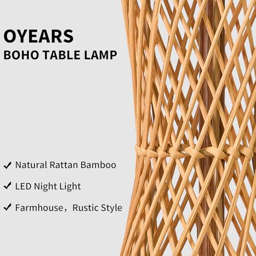 Image of OYEARS 27 inch Table Lamps Set of 2 with Rattan & Dual Lights, Boho Lamps for Nightstands, Bedside Lamps for Bedroom, Nightstand Lamp for Living Room, Farmhouse Table Lamp for Office & Study