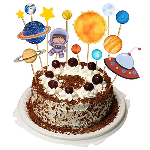 TENGYIF 16 Stück Weltraum Tortendeko Geburtstag Weltraumthema Tortendeko Kind Astronauten Raketen Planet Kuchenaufsätze Gute zum Geburtstag Cupcake-Aufsätze für Jungen Mädchen Kinder Cover