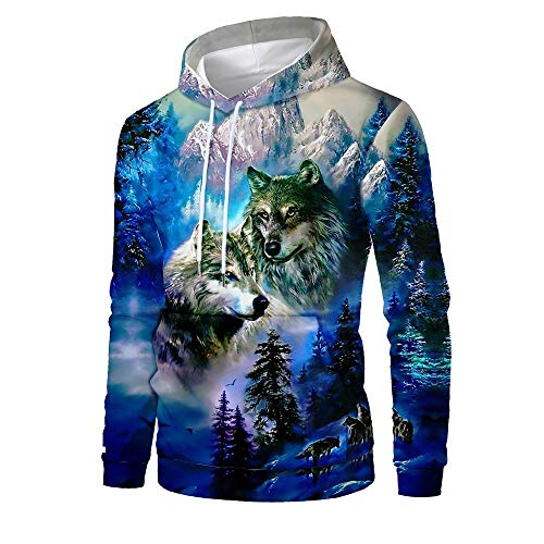 Preisvergleich Produktbild Hniunew Kapuzenpullover Herren Hoodie Langarm Sweatshirts Wolf Totem Drucken Laufender Pullover 3D Tierischer Pullover Kapuzensweatshirt Sweatjacke MäNnersweat Hoody Strickjacken