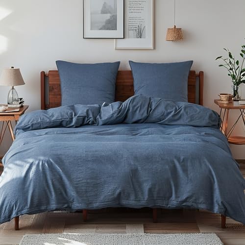 Simple&Opulence Bettwäsche 135x200 Baumwolle 2teilig, weich und warm Bettwäsche-Sets mit Reißverschluss ÖkoTex Zertifiziert Bettbezug und 1 Kissenbezug 80x80, Blau