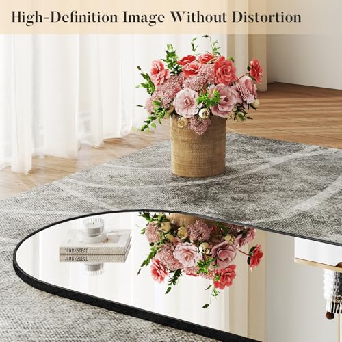 Image of DUMOS Arched Wall-Mounted Full Length Mirror 27 inchx71 inch for Bedroom, Full Body Floor Mirror with Stand, Hanging or Leaning for Wall, Black