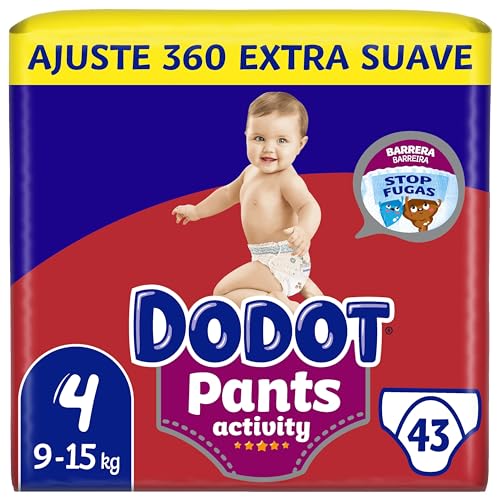 Dodot Activity Pants Pañal-Braguita Talla 4, 43 Pañales, 9kg-15kg, Con Barrera STOP Fugas Que Ayuda A Prevenir Fugas Traseras