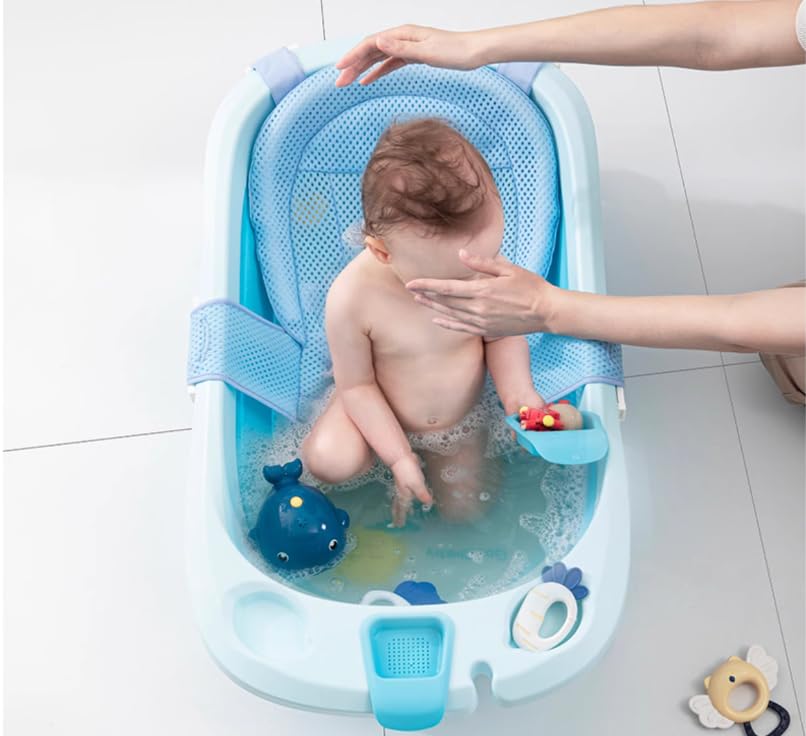 Image of Haozaikeji Baby Bath Seat Support Net Infant Bathtub Mesh Cushion Newborn Baby Shower Lie Seat Toddler Bathing Breathable Mat Shower Pad for 0-3 Years