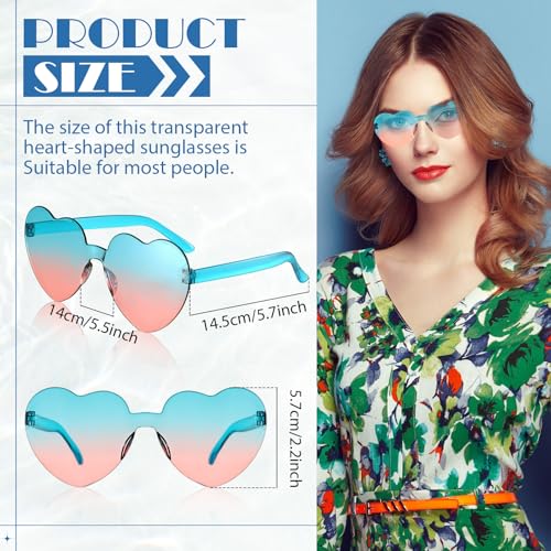 72 Pairs Heart Rimless Glasses Colorful Transparent Frameless Sunglasses Trendy Candy Color Eyewear for Women Bachelorette Cosplay Party Favors Photo Props, 24 Colors2